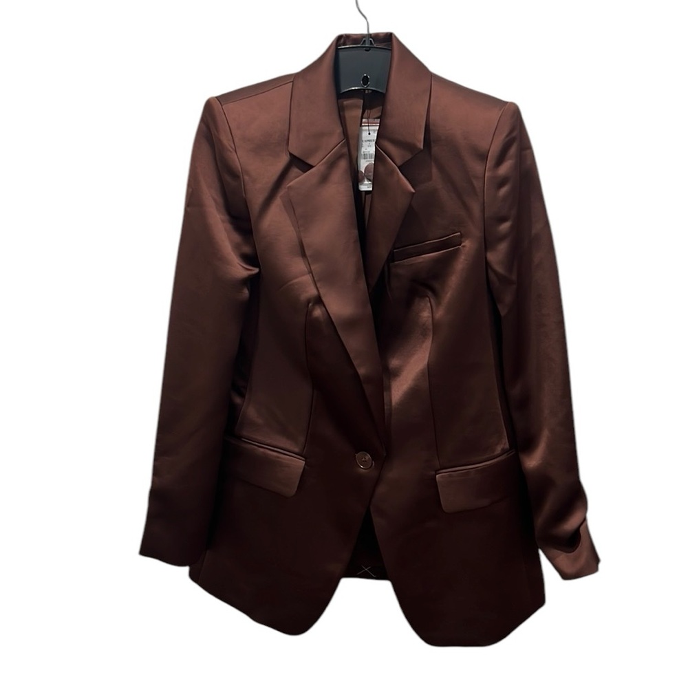 Express Satin One Button Cinched Boyfriend Blazer Brown Size XS NWT